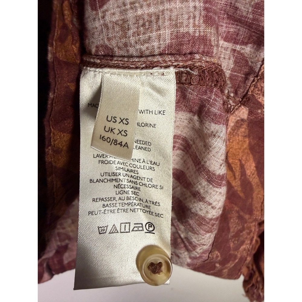 Pilcro Anthropologie Animal Print Pintuck Cotton Blouse XS Brown Earthy Boho - Picture 4 of 8